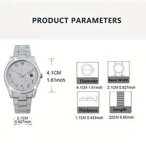 Reloj mecánico de moda con caja de acero inoxidable, esfera con detalles de diamantes y cristales, reloj de hombre con morganita. - Product Image 6