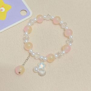Bracelet extensible pour femme en perles de verre colorées de 10 mm, imitation perle de coquillage, style plage océanique, cadeau - Product Image 2