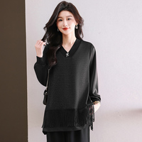 Blusa de punto para mujer al por mayor con diseño de dos piezas falsas, manga larga, ajuste holgado, para uso diario en la oficina