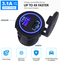 WELFNOBL QC3.0 Offre Spéciale chargeur de voiture prise USB bateau marin 12V double USB-C PD3.0 Type C prise de courant avec interrupteur voltmètre LED