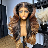 Pelucas de Cabello Humano Vietnamita con Frente de Encaje HD 13x4, Sin Pegamento, Ondas Sueltas Profundas, 7x7, Ondas Corporales con Reflejos, Color Naranja Degradado