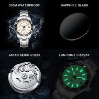 Jam Tangan Mekanis Otomatis Pria Baru Baja Tahan Karat Safir Gerakan Otomatis Pria Tahan Air Bingkai Kokoh