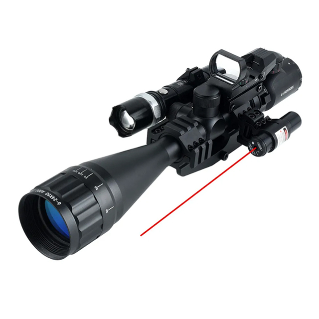 Hot Selling 4-in-1 6-24X50 AOEG Red Laser Scope and Led Flashlight Red Green Dot Sight Scope Tactical Telescopes