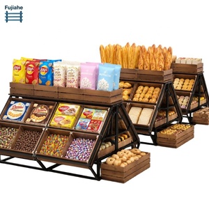 Estante de exhibición de aperitivos de hierro y madera de varios niveles - Estantería rústica de alta resistencia para mostrador de <span class=keywords><strong>supermercado</strong></span>/cafetería - Product Image 1