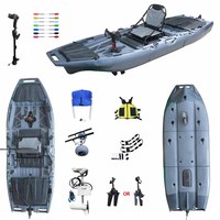 Kayak de pêche à pédales VK 1 personne, système de propulsion par pédales, démontable en trois parties, facile à transporter, en HDPE, durable, pour eaux vives.