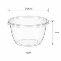 Bol jetable en plastique transparent 700 ml 120x72 mm avec couvercle, extra large, pour ragoût, soupe, service familial, qualité alimentaire PP, robuste