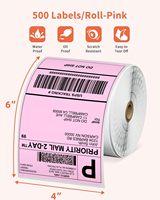 Etiquetas de Envío Térmicas Directas Rosas de 4x6 Pulgadas, Perforadas, para Uso en Embalaje