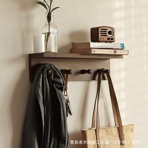 Solid Wood Wall Shelf 40x10x10.5cm Minimalist Coat <b>Rack</b> With Hooks For Entryway Bedroom Storage - Product Image 1