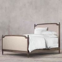 Meubles de chambre à coucher en bois massif vieilli français de haute qualité Lits en bois Queen King Size avec design de style européen doux