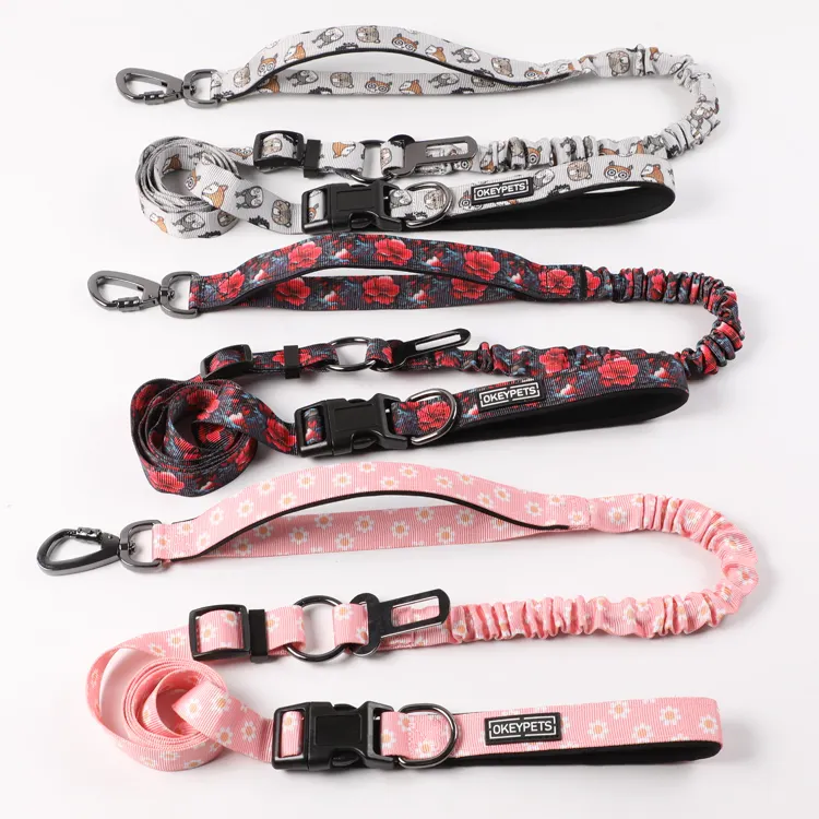 Wholesale Multifunction Elastic Dog Leash Seat Belt Safety Heavy Duty Neoprene Soft Padded Large Bungee Dog Leash