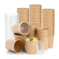 Bols à soupe jetables en papier kraft de 500 ml, 600 ml, 750 ml (24 oz) avec couvercle pour restaurant, plats à emporter, salades, nouilles, soupes