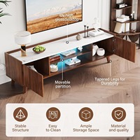 Ensemble table basse et meuble TV en bois avec placage marbre couleur noyer moderne et éclairage LED pour salon