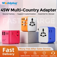 Worldplug PD 45W Adaptador de enchufe internacional eléctrico Enchufe Adaptador de corriente de viaje universal en todo el mundo Cargador con 2AC