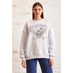 Sweat-shirt à col rond pour femme, esthétique électrique, imprimé Snow Melange, respirant, tricoté, 300 grammes - Product Image 5