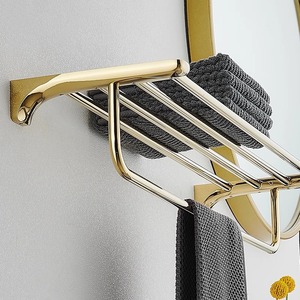 Gold Wall Mounted Towel Rack Stainless Steel 20Kg Load Capacity <b>Bathroom</b> <b>Shelf</b> Single Layer Towel Holder - Product Image 2