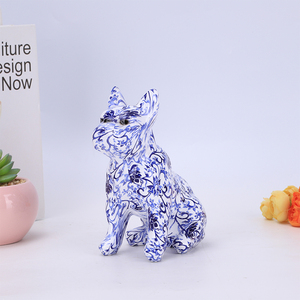 Redeco Art Decor Bloemige Franse Bulldog Sculptuur Blauw Wit Hars Figuur Oriëntaals Design Huisdecoratie Cadeau Idee - Product Image 6