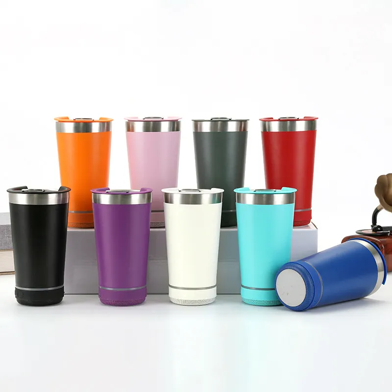 Thermal bluetooth tumbler smart stainless steel water bottle music 16oz beer speaker tumbler cup