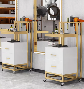 Chariot de Salon de Beauté de Haute Qualité, Style Blanc MDF et Métal Doré, Chariots à Main pour Salon de Coiffure - Product Image 5