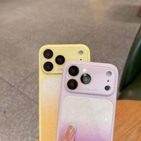 Coque de téléphone tendance avec protection d'objectif photo à fenêtre large, effet dégradé et paillettes brillantes pour iPhone 17 16 15 14 13 12 Pro Max
