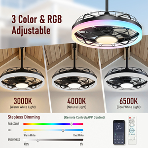 พัดลมเพดานกลางแจ้งแบบมีกรอบขนาด 20 นิ้ว พร้อมไฟกันน้ำ ระบบสมาร์ท RGB 3CCT ปรับความสว่างได้ สำหรับระเบียงศาลา - Product Image 3
