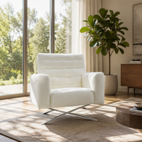 Fauteuil de détente moderne et élégant en cuir blanc avec structure en fer et base chromée