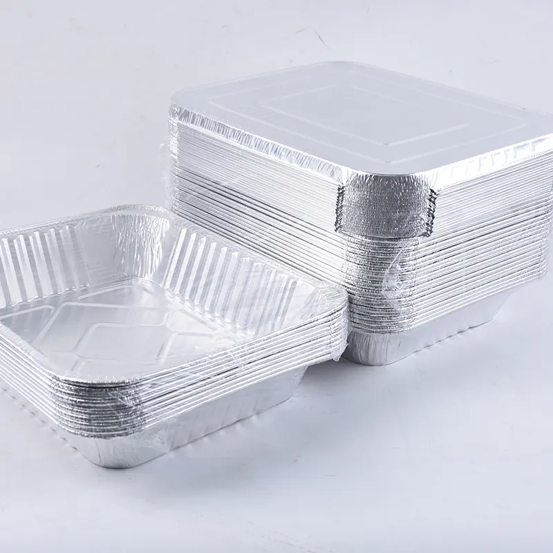 Contenedor Rectangular de papel de aluminio para embalaje de alimentos, bandejas de papel de aluminio desechables para Tartas, con tapas transparentes, gran oferta