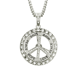 패션 환경 보호 힙합 남성용 회전 링 보그 크리스탈 HOPE PEACE LOVE 펜던트 주얼리 골드 목걸이 - Product Image 1