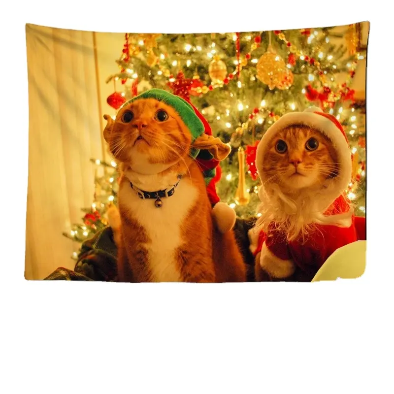 2023 New Christmas Hauptbild Nette Katze Muster Druck Tapisserie 3D-Druck Polyester Schlafzimmer Schlafsaal Dekoration Wandbehang