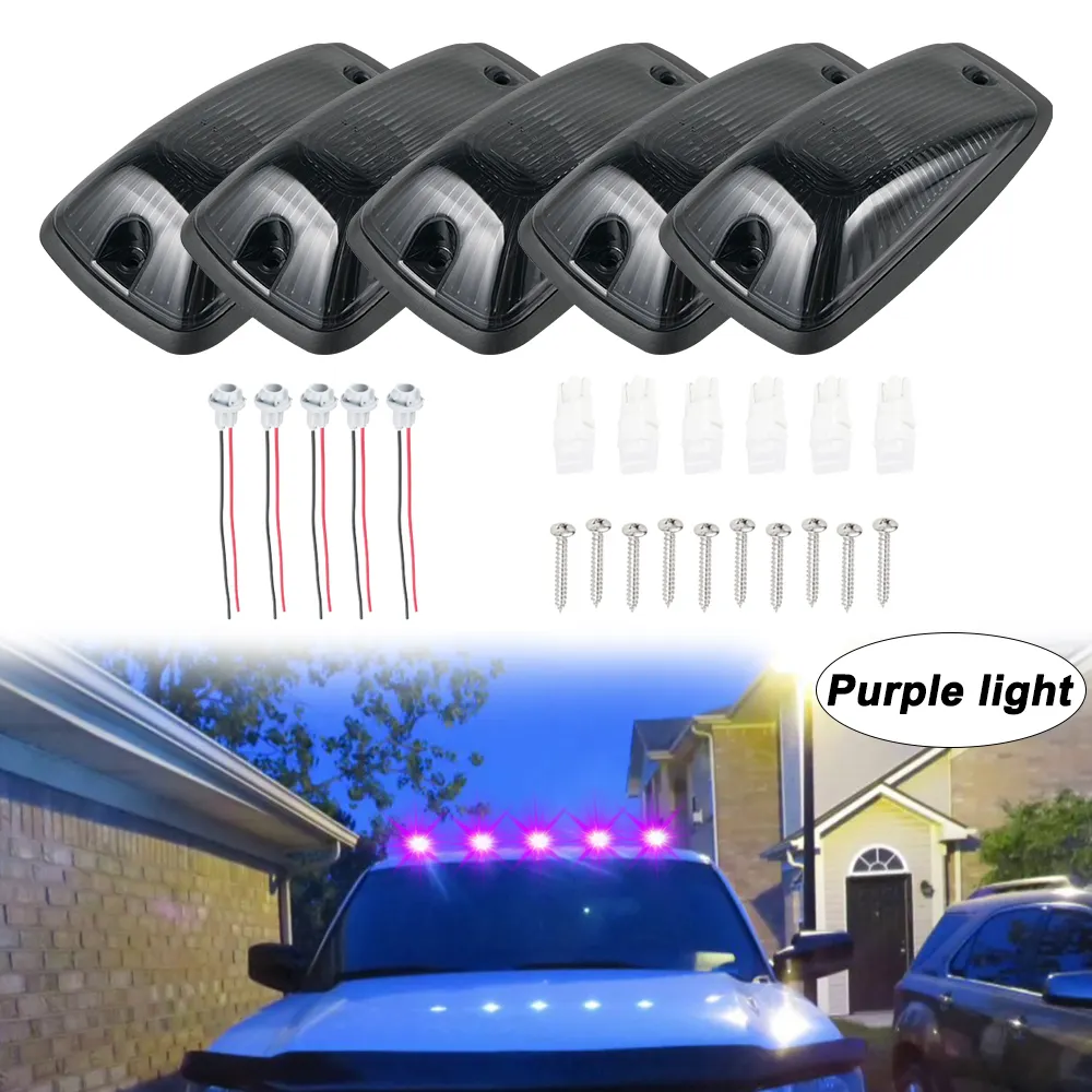 Bevinsee 5x Cab Roof Top Marker Running Light + 6x Pur-ple T10 LED Bulb Kit For GMC For Chevy C/K