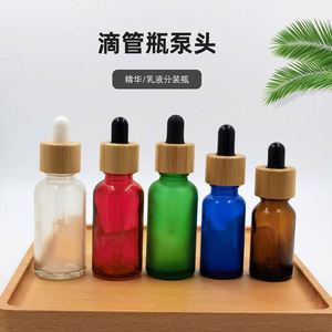 Flacons compte-gouttes en verre dépoli vert/bleu ambré transparent de 5 ml à 100 ml avec couvercles en bambou, 100 pièces, pour huiles essentielles, soins de la peau, sérums, gouttes pour les yeux, fards à joues - Product Image 3