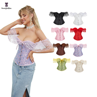 Corset bustier victorien à lacets, avec baleines, fermeture frontale, volants, en tissu non-tissé rose, grande taille, pour femmes à forte poitrine
