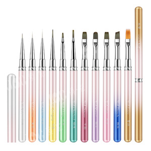 Ensemble de pinceaux à ongles avec manche métallique pour nail art, dégradé, grands carrés, ovales, plats, biseautés, pour gel, ombré, fleurs marguerites, liner et peinture, pour manucure - Product Image 1