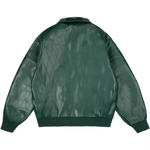 Fabricant de vêtements – Nouvelle veste en cuir de haute qualité sur mesure, style streetwear ample avec fermeture éclair et strass, doudoune en cuir pour homme - Product Image 3