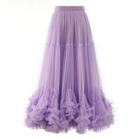 Jupes plissées élégantes sur mesure pour femmes, taille élastique, coupe trapèze, grande ampleur, style jupe bouffante à bord festonné en maille superposée