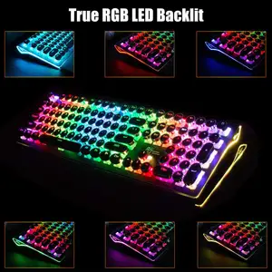 Runde Tasten kappen Blaue Schalter verkabelt Retro Multi-Gerät Mechanische Gaming-Tastatur mit RGB-beleuchteten seitlich beleuchteten Tasten