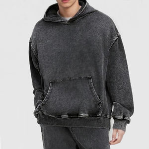 เสื้อฮู้ดยูนิเซ็กส์สำหรับผู้ชายเสื้อสเวตเตอร์ผ้ายีนส์ซักได้สีพื้นมีฮู้ดผ้าฝ้ายวินเทจสำหรับผู้ชาย - Product Image 1