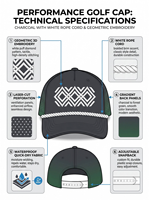 Cappello da Baseball Unisex Personalizzato OEM con Logo Ricamato 3D, 5 Pannelli, Impermeabile, in Cotone, Sportivo, da Golf, con Fori Tagliati al Laser e Cordino