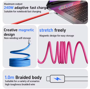 गर्म बिक्री 240w चुंबकीय भंडारण सुपर फास्ट चार्जिंग यूएसबी केबल नायलॉन ब्रेडेड टाइप सी स्ट्रिंग आईफोन 17 16 15 एंड्रॉइड चार्जर - Product Image 5