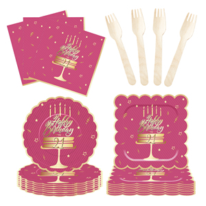 Juego de Vajilla Desechable DAMAI para Fiesta de Cumpleaños, Diseño de Globos Azules con Estampado en Caliente Rosa, Platos, Vasos y Servilletas de Papel - Product Image 5