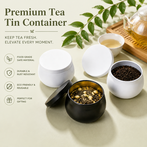 Boîte à thé ronde en métal mat de qualité supérieure, durable et de qualité alimentaire, conteneur étanche pour le stockage du thé en vrac et la cuisine domestique - Product Image 1