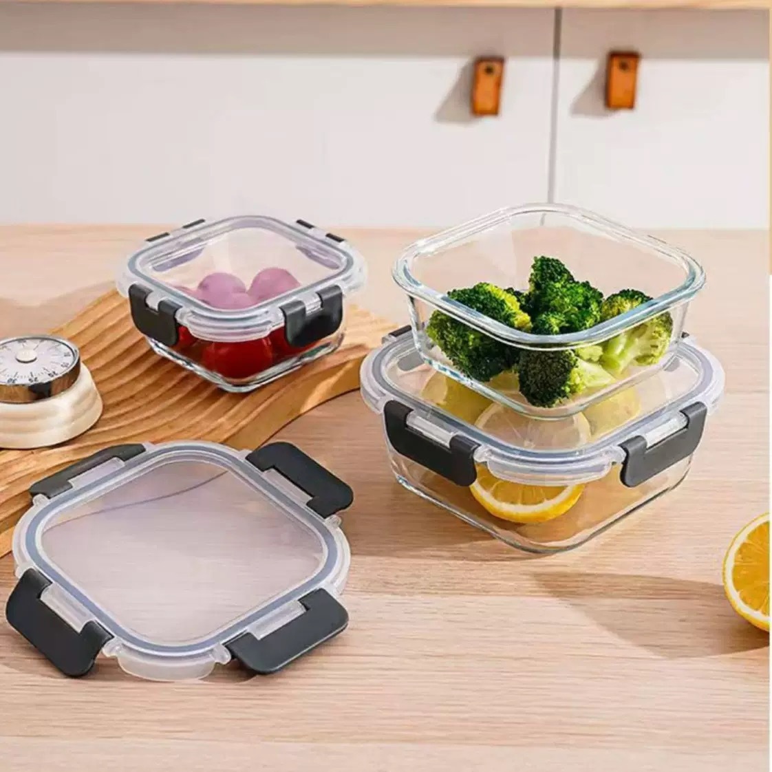 High-borosilicate Glass Food Storage Containers Microwave-safe Heat Resistant Snap-lock Lunch Box Set Portable Airtight Kitchen