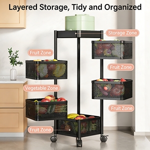 Carrello da <span class=keywords><strong>Cucina</strong></span> in Metallo Multilivello con <span class=keywords><strong>Cestelli</strong></span> Rotanti per Verdure, Organizzatore Mobile per Frutta e Snack, Scaffale Portaoggetti - Product Image 3