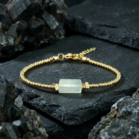Bracelet en pierre de quartz rose naturel avec tube doré, chaîne d'extension réglable, délicat, minimaliste, pour femme