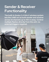 Flash Speedlite Profesional para Cámara Godox V480 S TTL, 650 Disparos, HSS, Lectura Inteligente de Distancia, Pantalla Táctil 2.0, Sistema Inalámbrico de 2.4G