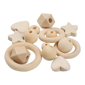 Wooden <b>Beads</b> Set 126Pcs Natural Color Assorted Shapes For Craft Ornaments Farmhouse Wreath Making With Waxed <b>Thread</b> - Product Image 5