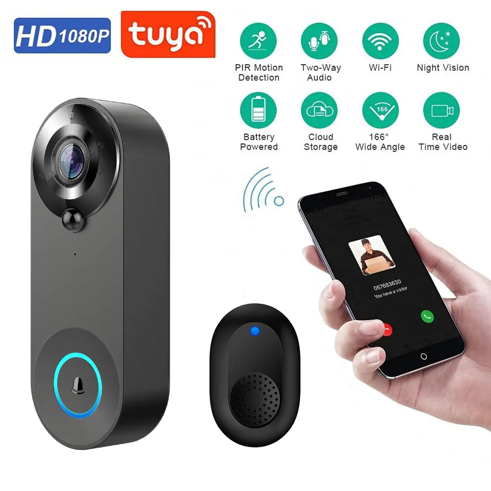 1080p không dây Wifi chuông cửa Video intercom Door chuông với máy ảnh tuya nhà thông minh cho an ninh bảo vệ PIR phát hiện chuyển động