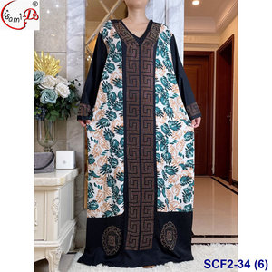 Vente en gros, robe abaya prête à l'emploi, grande taille, avec imprimé spandex doux, pierre de cristal, et écharpe, mode africaine wom - Product Image 6