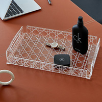 Plateau décoratif rectangulaire en acrylique transparent avec motif tressé, organisateur de coiffeuse pour parfums, bijoux, cosmétiques et rangement de bureau