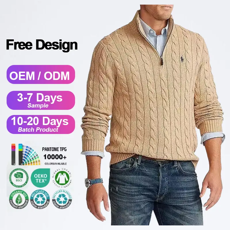 Custom sweater pullneck high neck plus size luxury men's sweaters winter collared knitted mens knit sweater mens custom