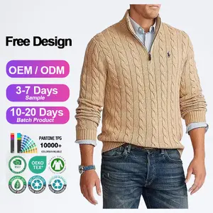 Custom LOGO Men's sweater High quality quater zip pullover Turn-down Collar knitwear Long Sleeve knit top wool sweater for men